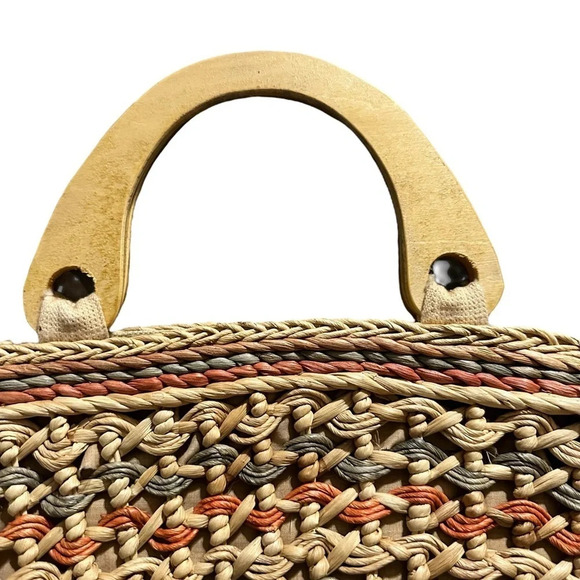 Colorful straw beach bag, 16" x 15" - Picture 4 of 6